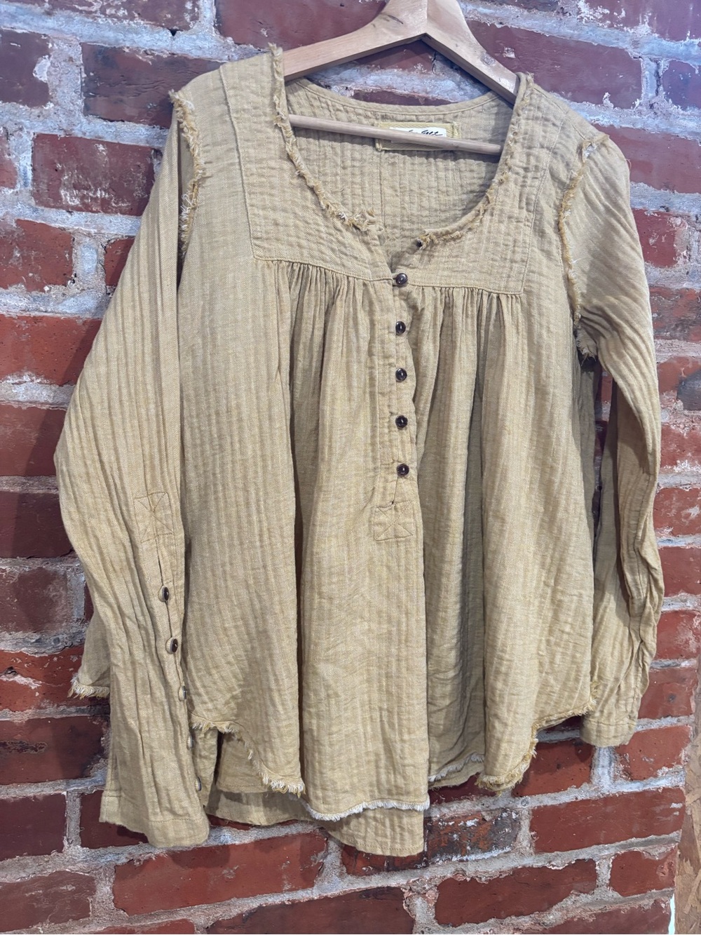 We The Free Frayed Button-Front Tunic in Mustard